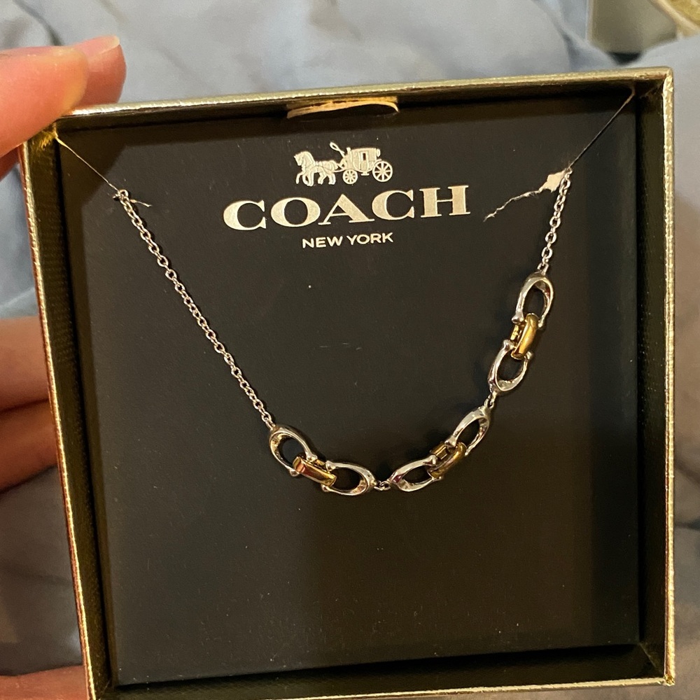 COACH Two-Tone Chain Link Necklace in Silver and Gold Accents